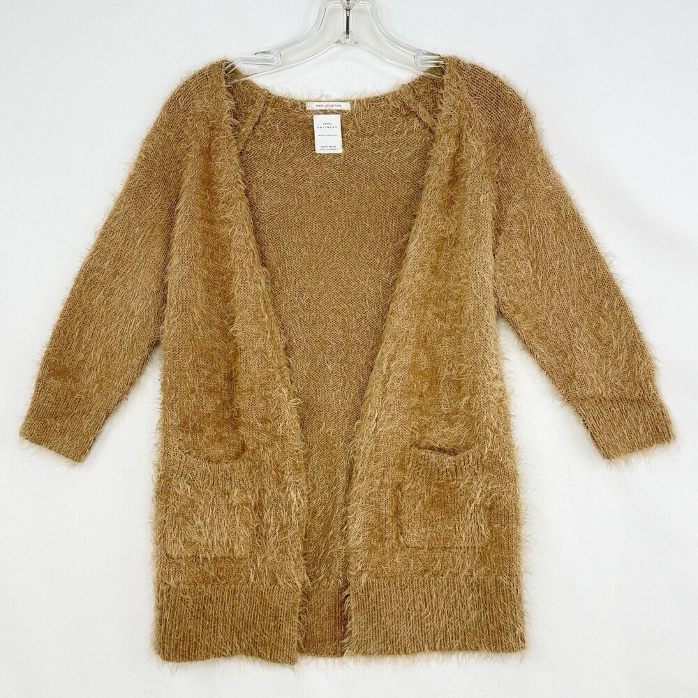 Zara Knitwear Winter Fancy Collection Open Front Cardigan Sweater Brown Size 7 - Picture 3 of 15